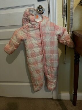 Eddie Bauer Pink and White Plaid Puffer Snowsuit